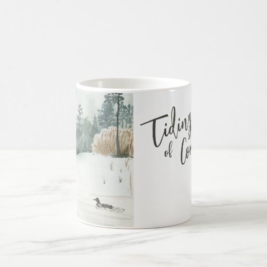 冬の湖の風景の心地よいと喜びのチディング コーヒーマグカップ (中央)