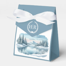 冬の湖畔の結婚式と雪の山々 フェイバーボックス