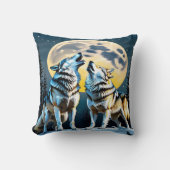 冬の満月の下で狼が吠える クッション (正面)