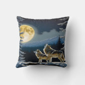 冬の満月の下で狼をハウリング クッション (裏面)