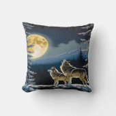 冬の満月の下で狼をハウリング クッション (正面)