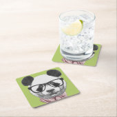 冬の準備ができたパンダくま スクエアペーパーコースター (インサイチュ)