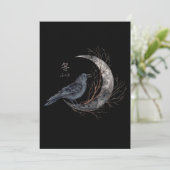 冬の漢字がある三日月のカラス シーズンカード (スタンド正面)