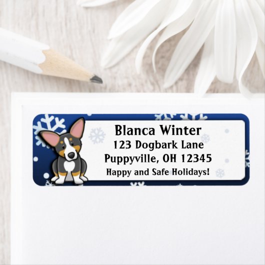 冬の漫画のトリコールペンブロークウェルシュコーギー ラベル (インサイチュ)