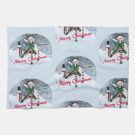 冬の漫画の中のクリスマス キッチンタオル