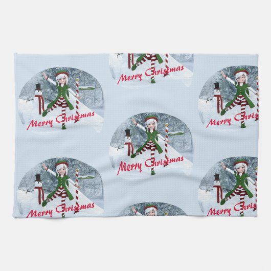 冬の漫画の中のクリスマス キッチンタオル (横)
