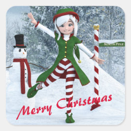 冬の漫画の中のクリスマス スクエアシール