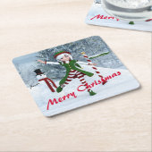 冬の漫画の中のクリスマス スクエアペーパーコースター (アングル)
