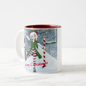 冬の漫画の中のクリスマス ツートーンマグカップ (正面左)