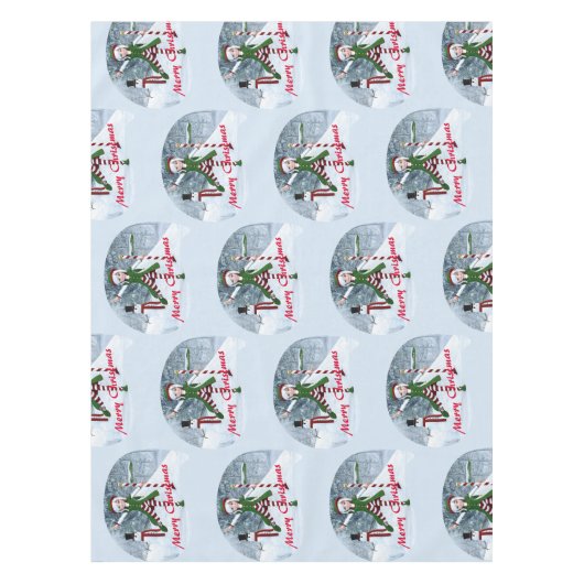 冬の漫画の中のクリスマス テーブルクロス (正面)