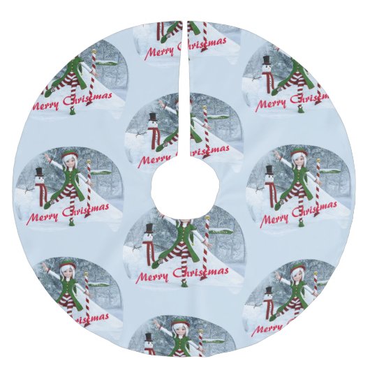冬の漫画の中のクリスマス ブラッシュドポリエステルツリースカート (正面)