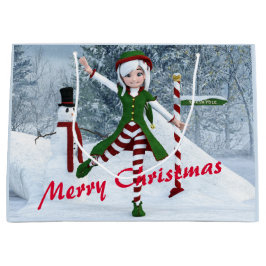 冬の漫画の中のクリスマス ラージペーパーバッグ