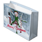 冬の漫画の中のクリスマス ラージペーパーバッグ (正面アングル)