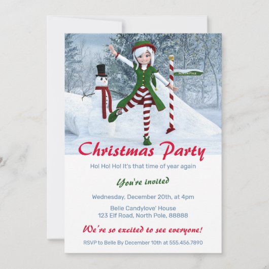 冬の漫画の中のクリスマス 招待状 (正面)