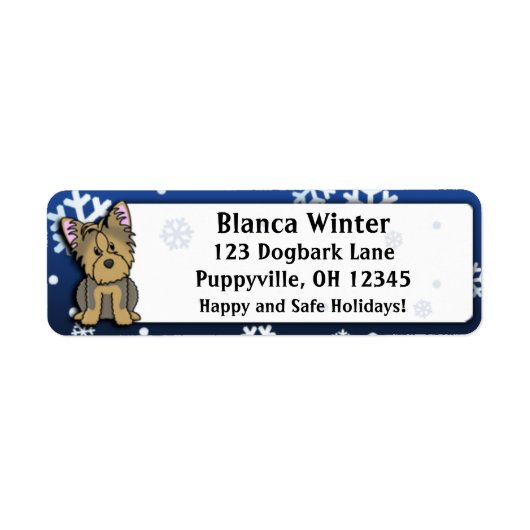 冬の漫画ヨークシャーテリア ラベル (正面)