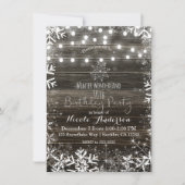 冬の灯りと雪の結晶の素朴な誕生日パーティー 招待状 (正面)