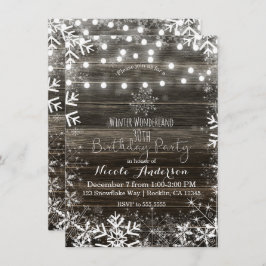 冬の灯りと雪の結晶の素朴な誕生日パーティー 招待状