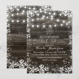 冬の灯りと雪の花のカントリー風ブライダルシャワー 招待状