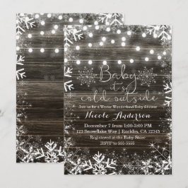 冬の灯りと雪の花の素朴なベビーシャワー 招待状