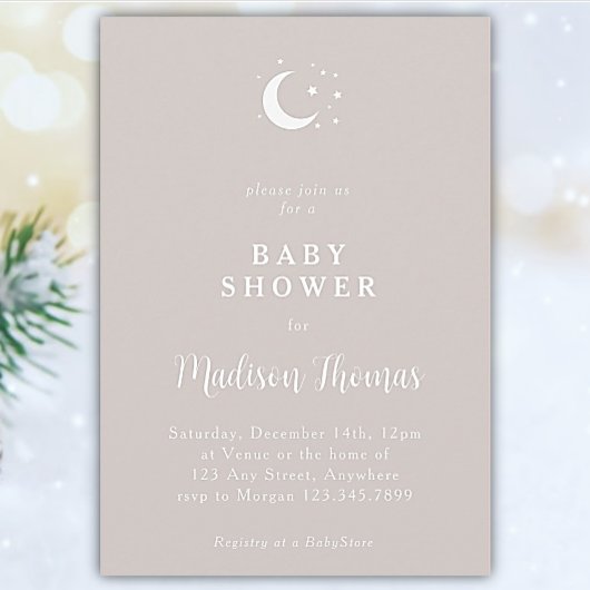 冬の灰色の月と星 招待状