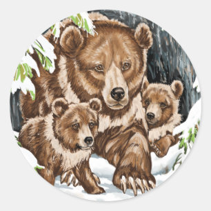 冬の灰色グマの母そしてカブス ラウンドシール