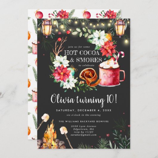 冬の焚き火バースデー・パーティーへの招待 (正面/裏面)
