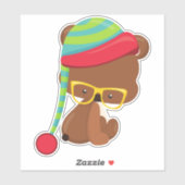 冬の熊，ヒップスターの熊，眼鏡を付けた熊，帽子 シール (シート)