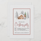 冬の熊、木々と雪クリスマスパーティー 招待状 (正面/裏面)