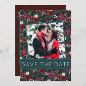 冬の牡丹グリーンブルゴーニュのクリスマスフォト セーブザデート (正面/裏面)