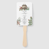 冬の牧歌的な松の木とランタン ウェディングプログラム ハンドファン (正面)