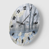 冬の牧歌的な自然の景色 ラージ壁時計 (傾斜)