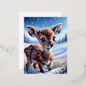 冬の牧草地にかわいい小さなベビー鹿、大きいr 箔シーズンポストカード (正面/裏面)