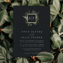 冬の牧草地モノグラム |ボタニカル結婚ズ 箔招待状