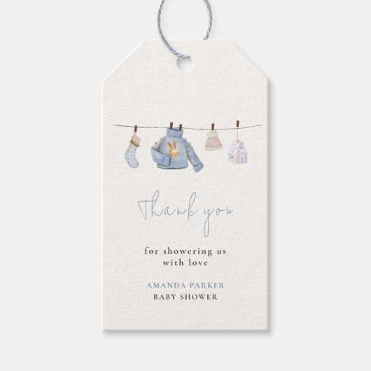 冬の物干しオモチャ女の子ベビーシャワーありがとう ギフトタグ (正面)