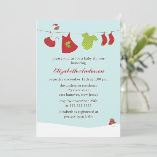 冬の物干し用ベビーシャワー 招待状 (スタンド正面)