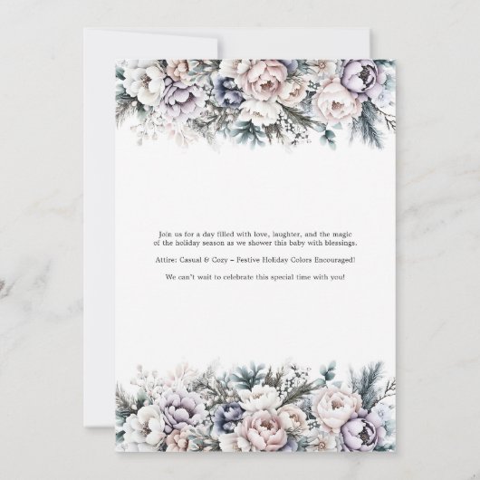 冬の物語の本をテーマにした赤ちゃんシャワー 招待状 (裏面)