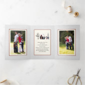 冬の犬と木のクリスマスフォト数々のー 三つ折りクリスマスカード (内部)