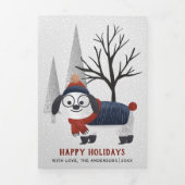 冬の犬と木のクリスマスフォト数々のー 三つ折りクリスマスカード (カバー)