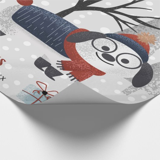 冬の犬と木の幸せな休日クリスマス ラッピングペーパー (角)