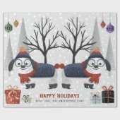 冬の犬と木の幸せな休日クリスマス ラッピングペーパー (フラット)