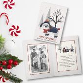冬の犬と木クリスマス写真を折り畳んだ シーズンカード