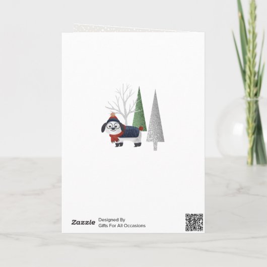 冬の犬と木クリスマス写真を折り畳んだ シーズンカード (裏面)