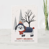 冬の犬と木クリスマス写真を折り畳んだ シーズンカード (正面)