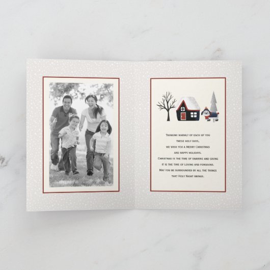 冬の犬と木クリスマス写真を折り畳んだ シーズンカード (内部)
