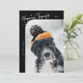 冬の犬の中を歩く写真ブラッククリスマス シーズンカード (スタンド正面)