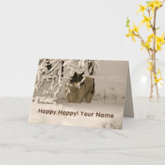 冬の犬 カード (黄色い花)