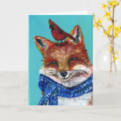 冬の狐とカーディナル！ カード (黄色い花)