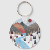 冬の狩りキツネトラック車帽 キーホルダー (正面)