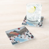 冬の狩りキツネ ガラスコースター (アングル)