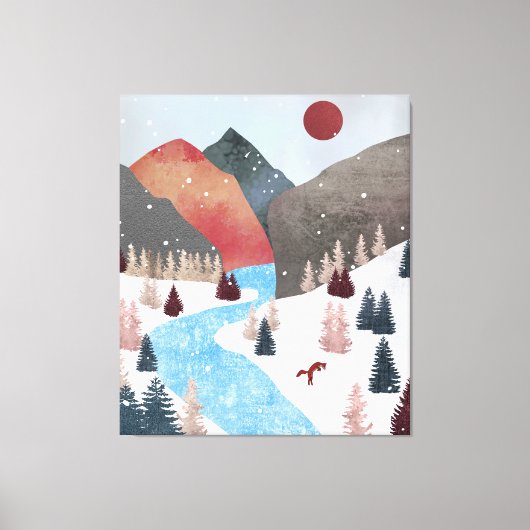 冬の狩りキツネ キャンバスプリント (正面)